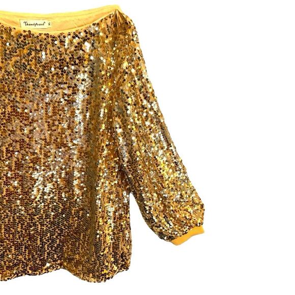 Thankpearl Gold Blouse Sequin Womens XL Sparkly Party Glam Boatneck Long Sleeve - Picture 5 of 8
